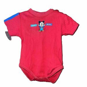 Vintage Baby Mickey & Co Red Ribbed One Peice 6-9 Months